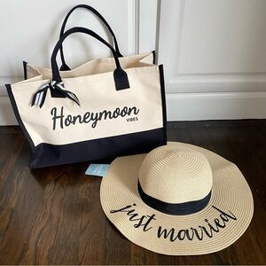 Just Married Embroidered Beach Hat & Honeymoon Beach Bag